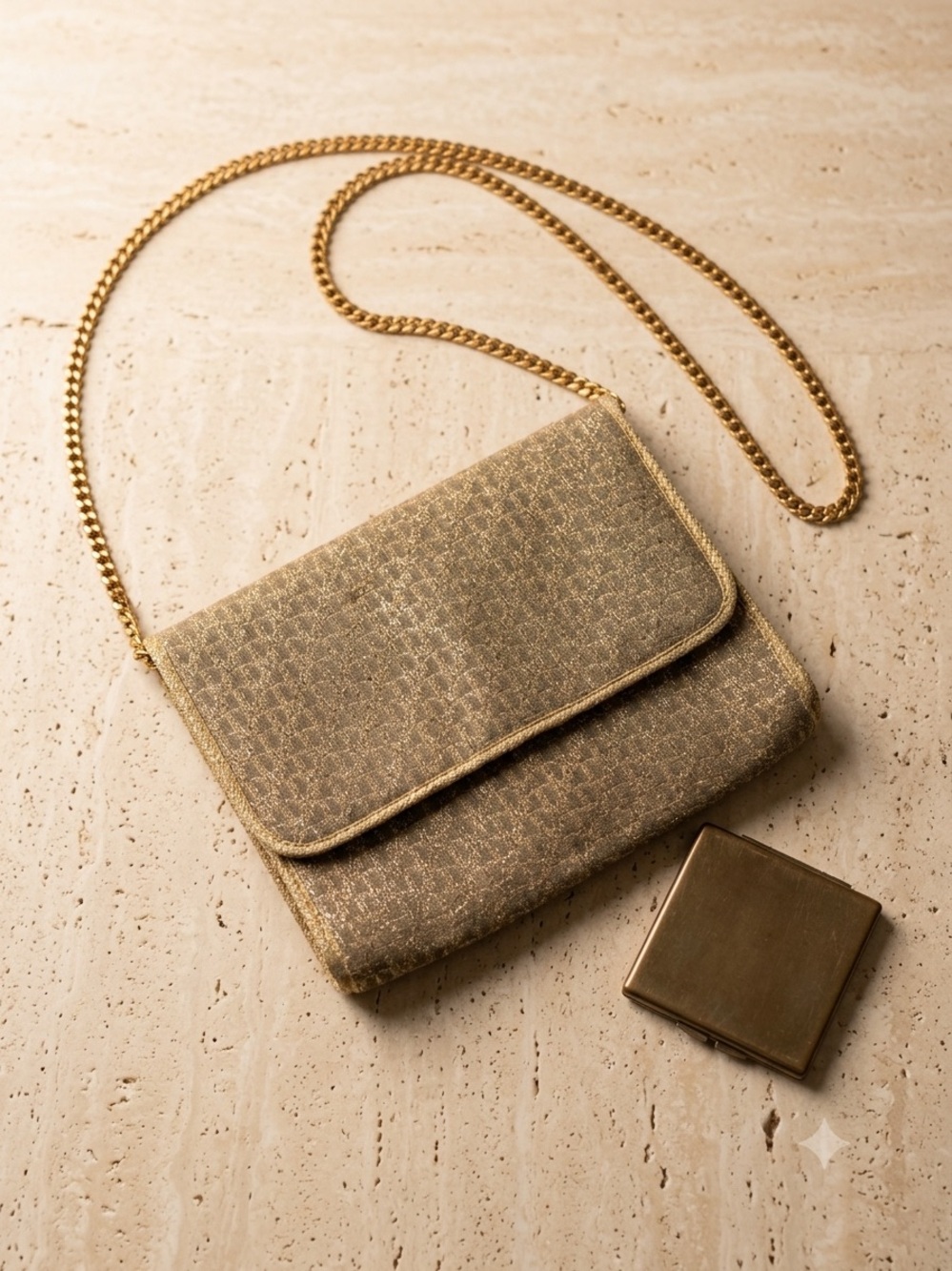 Dior Gold Lurex Metallic Trotter Monogram Chain Shoulder Bag